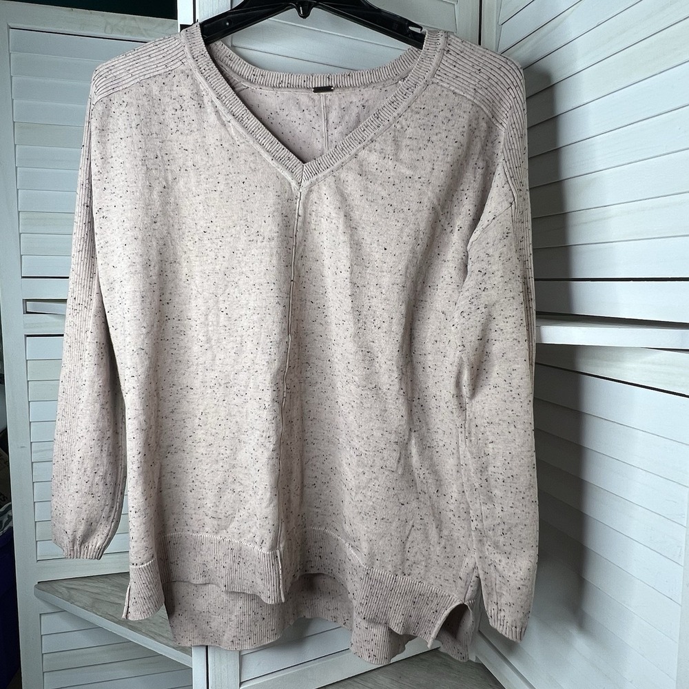 Poof Pink Speckled V-Neck Sweater Women's Lg Long Sleeve Soft Stretch Knit Top